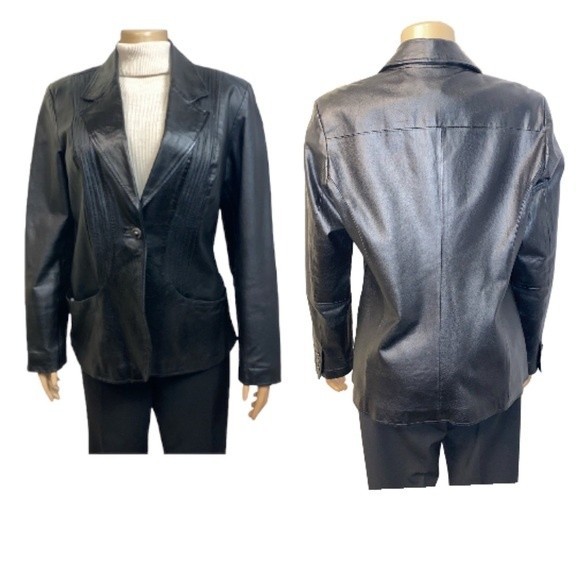 90s D & Co Leather Blazer Jacket Black animal print Lined size L - Picture 17 of 17